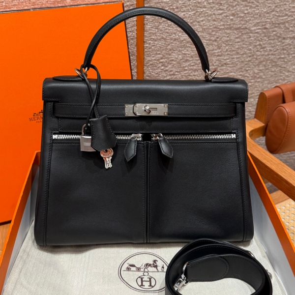 【エルメス HERMES】ケリーラキ32 ヴォースイフト ブラック (89)  シルバー金具(100%手縫い)